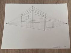 a drawing of a house on top of a wooden floor with lines drawn across it