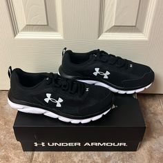 New Under Armour Charged Assert 9 D Black Size 8.5 Wide Under Armour Black Running Shoes With Round Toe, Casual Under Armour Lace-up Running Shoes, Casual Lace-up Running Shoes By Under Armour, Under Armour Black Lace-up Sneakers, Under Armour Black Sneakers With Cushioned Footbed, Black Under Armour Sneakers With Cushioned Footbed, Casual Under Armour Low-top Walking Shoes, Casual Under Armour Lace-up Walking Shoes, Casual Low-top Under Armour Walking Shoes