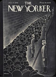 an advertisement for the new yorker shows two men standing in front of a crowd