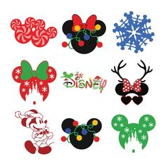 mickey and minnie mouse ears with snowflakes in the background for disney world christmas decorations