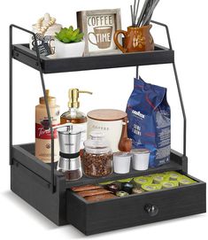 Rustic 2 Tier Coffee Bar Accessories and Organizer Counter Shelves, Coffee Bar Accessories, Bar Station, Coffee Pod Holder, Wood Counter, Coffee Station, Coffee Pods