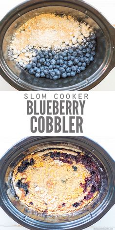 blueberry cobbler recipe in the slow cooker is ready to be eaten and served