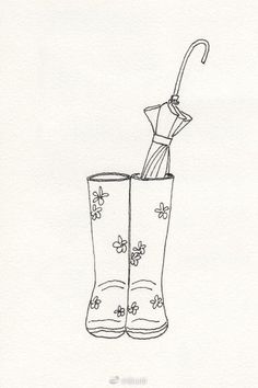 a drawing of a pair of boots with an umbrella sticking out of the boot's side