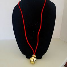 Costume Jewelry Features A Satin Red Silky Rope Necklace With A Shiny Gold Bell That Works. Very Cute To Go With That Ugly Sweater Contest At Work, Or Cute Gift For A Younger Girl! Bell Necklace, Ugly Sweater Contest, South Sea Pearl Necklace, Interlocking Circle Necklace, Paper Beads Necklace, Pink Choker, Double Chain Necklace, Baltic Amber Necklace, Christmas Bell