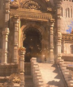 the entrance to an old building with stairs