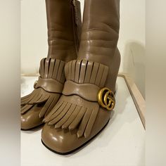 Almost Brand New Gucci Gg Boot Come With Box And Dust Bag Been Worn One Time Great Condition. Gucci Boot, Gucci Princetown Slipper, Velvet High Heels, Women Boot, Orange Heels, Logo Shoes, Gucci Store, Gucci Brand, Velvet Pumps