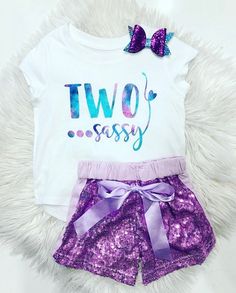 This shirt is perfect for any Two & Sassy Birthday. Made with our beautiful no shed glitter its sure to be a hit! We offer design color changes upon request.  Shirt:  (100% Cotton) Washing Instructions: Turn inside out, wash on a cold cycle, tumble dry low or hang to dry. Don't forget to LIKE us on Facebook! {https://www.facebook.com/Paytonspinkboutique/} Two Sassy Birthday Party Theme, Purple Cotton Party Top, White Glitter Print Tops For Party, Sequin Cotton T-shirt For Party, Bae Ideas, 2nd Birthday Outfit, Offer Design, 2nd Birthday Shirt, Outfit Birthday