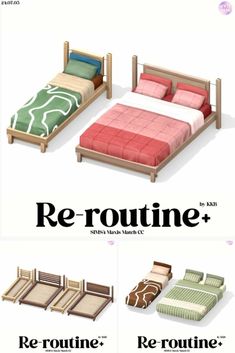 three different types of beds and mattresses with the words re - routine on them