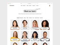 a group of people that are standing in front of a web page with the words meet our team on it