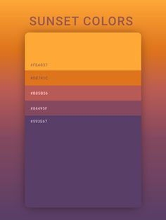 an orange and purple color scheme with the words sunset colors on it in different shades