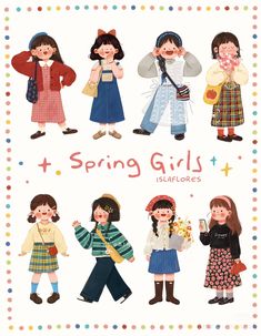 Kids Illustration Fashion, Clothes Illustration, Illustrator Design Tutorial, Cartoon Clothing, Spring Girl, Illustrator Design, 캐릭터 드로잉, Chibi Drawings