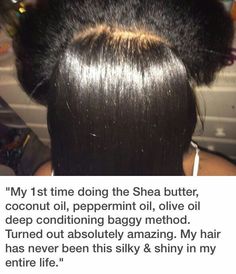 I use to do this all the time with my hair...i gotta start back up! How To Take Care Of A Silk Press, Peppermint Oil Hair, Silky Shiny Hair, Hair Tricks, Hair Growing, Hair Regimen, Pelo Afro, Growing Tips, Curl Styles