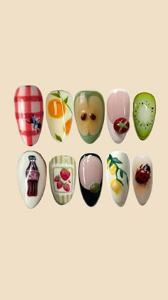 Nails Fancy, Fruit Nails, Horror Nails, Nail Piercing, Almond Stiletto, Cute Acrylic Nail Designs