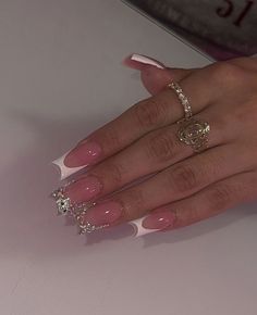 French Tip Acrylic Nails With Rhinestone, Silver Bling Nails, French Tip Nails With Rhinestones, Boring Nails, Rhinestone Nail Art, Life's Too Short, Cute Acrylic Nail Designs