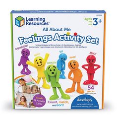 the learning resources all about me feelings activity set is in its box and it's ready to be played