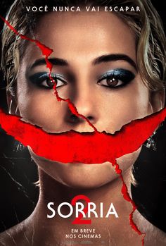 the movie poster for sorria starring in spanish and english, with a woman's face painted red