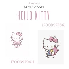 the hello kitty sticker is shown in pink and white, as well as an image of