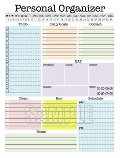 a personal organizer is shown in this printable