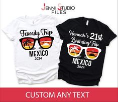 Mexico 2024 Shirt, Mexico FRIENDS, Mexico FAMILY, Birthday Bash, Girls Trip, Grad Trip, Couple Trip, Birthday Trip, Matching Shirt Discover your new favorite t-shirt for your wardrobe. Crafted from 100% ring-spun cotton, this shirt is incredibly soft and comfortable. The double stitching on the neckline and sleeves not only adds a touch of elegance but also ensures exceptional durability, making it a staple you'll cherish for a long time. * 100% ring-spun cotton * Sport Grey: 90% ring-spun cotton, 10% polyester * Dark Heather: 65% polyester, 35% cotton * 4.5 oz/yd² (153 g/m²) * Pre-shrunk to maintain its shape * Shoulder-to-shoulder taping for added comfort * Quarter-turned to eliminate center creases UNISEX T-SHIRTS  RETURNS NOT ACCEPTED **  PRODUCTION TIME: 5-8 business days **  SHIPPING Custom Text Black Summer Tops, Black Custom Text Tops For Summer, Customizable White Sublimation Design For Summer, Trip Couple, Couple Trip, Grad Trip, Birthday Trip, Family Birthday, Time 100