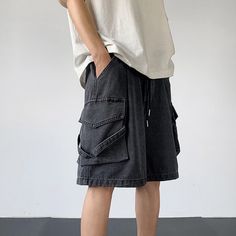 Wiaofellas Summer Denim Shorts Men Fashion Retro Pocket Denim Shorts Mens Japanese Streetwear Hip Hop Loose Cargo Jeans Shorts Men M-3XL Dark Wash Cotton Jean Shorts With Side Pockets, Urban Jean Shorts With Pockets For Summer, Cotton Jean Shorts With Side Pockets In Dark Wash, Black Cotton Jean Shorts With Pockets, Casual Cotton Jean Shorts With Pockets, Black Casual Jean Shorts With Pockets, Summer Cotton Jeans With Multiple Pockets, Casual Dark Wash Cargo Jean Shorts, Casual Cotton Jean Shorts With Cargo Pockets