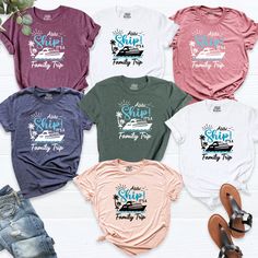 "Family Cruise Shirt, Family Trip Shirt, Matching Cruise Shirt, Holiday Cruise Group Shirts, Group Birthday Cruise Tee, Family Matching Shirt. HI! Welcome to my store, I'm delighted to see you here. My store's main goal is to provide you with premium everyday apparel with the best graphic t-shirts. I see you as a friend, not just a customer. I'm sure you'll love my designs. You can order the same design 4XL and 5XL large sizes from the link, please specify the details in the order note. https:// Fun Short Sleeve T-shirt For Family Reunion, Family Reunion Short Sleeve Shirt With Letter Print, Fun Short Sleeve Tops For Family Reunion, Short Sleeve Shirt With Letter Print For Family Reunion, Summer Family Custom Print Shirt, Casual Shirt With Funny Print For Family, Family Summer Short Sleeve Shirt, Custom Print Graphic Tee For Family Reunion, Casual Letter Print Shirt For Family Reunion