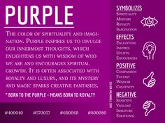 12 Color Meanings - The Power and Symbolism of Colors (Infographics) Purple Meaning, Purple Aura, Logo Youtube, Logo Game