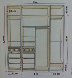 an image of a closet with measurements for the doors and drawers on it's sides