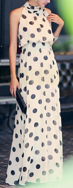 Polka Dot Chiffon Maxi Dress Dots Fashion, Sleeveless Long Dress, Maxi Robes, Dress Xl, Chiffon Maxi, Chiffon Maxi Dress, Moda Vintage, Boho Casual, Polka Dot Dress