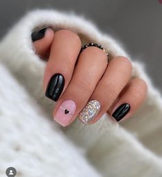 Black Nails With Glitter, Kutek Disney, October Nails