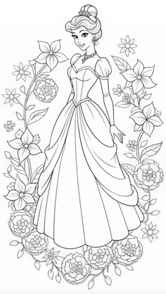 the princess in her dress is surrounded by flowers