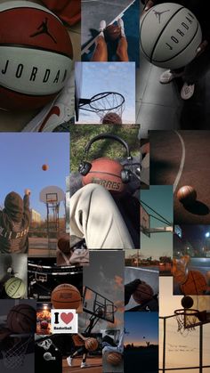 a collage of basketballs and other sports related items