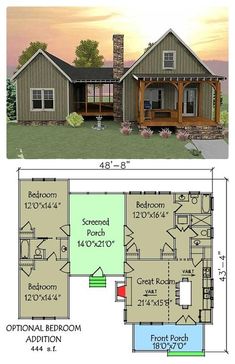 the floor plan for this small cabin home is very large and has two living areas