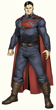 a man dressed as superman standing with his hands on his hips and wearing a red cape