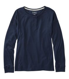 Incredibly soft and lightweight, this long-sleeve knit sleep top is as perfect for lounging as it is for a wonderful night's sleep. Relaxed Fit: Our most generous fit sits farthest from the body. Falls at hip. Fine-ribbed blend of 50% pima cotton and 50% modal. Machine wash and dry. Three-button henley neckline. Raglan sleeves. Side slits at hem. Imported. | Women's Sleepwear, Long-Sleeve Henley, Cotton Blend Comfy Long Sleeve Tops For Everyday, Everyday Comfy Long Sleeve Tops, Cotton Sleep Tops For Fall, Fall Cotton Sleep Tops, Comfortable Long Sleeve Sleepwear, Cotton Tops For Relaxation In Fall, Cozy Cotton Tops For Relaxation, Fall Cotton Tops For Relaxation, Casual Long Sleeve Sleepwear For Fall