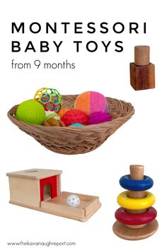 montessori baby toys with text overlay reading montessori baby toys from 9 months