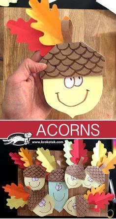 an acorns craft made out of paper and leaves