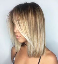 Blunt Caramel Blonde Bob For Straight Hair Balayage Straight, Balayage Straight Hair, Lob Haircut, Haircuts Straight Hair, Long Bob Hairstyles, Long Straight Hair