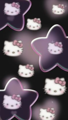 an image of hello kitty wallpaper with stars and bows on it's head