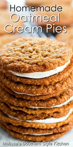 a stack of homemade oatmeal cream pies on top of each other