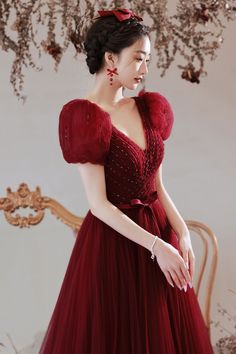 Burgundy A-line tulle long formal dress features v neck, short sleeves, sequins, and lace-up back. SKU: 2781 Free Shipping Ship in 7-10 business days Material: Tulle Fully lined Built-in bra Size: US 2-16. We offer free returns in 7 days. Please refer to our return policy page for more details. Navy Blue Ball Gown, Navy Blue Party Dress, Short Sleeve Prom Dresses, Long Black Evening Dress, Off Shoulder Evening Dress, Tulle Party Dress, Blue Ball Gowns, Dress Wine, Long Formal Dress