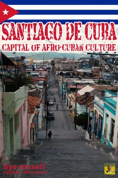 the cover of santiago de cura capital of afro - cuban culture, with an image of a man walking down a street