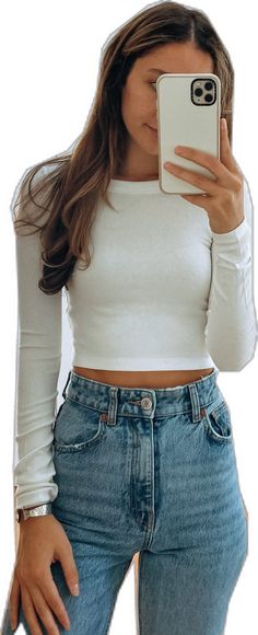 Stretch Cropped Long Sleeve Top, Trendy White Crop Top For Fall, Casual Cropped Long Sleeve Top For Winter, Stretch Crew Neck Crop Top For Fall, Fall Stretch Crop Top With Crew Neck, Trendy Long Sleeve Cropped Sweater For Spring, Long Sleeve Stretch Crop Top, White Stretch Crop Top For Fall, Trendy White Long Sleeve Cropped Sweater