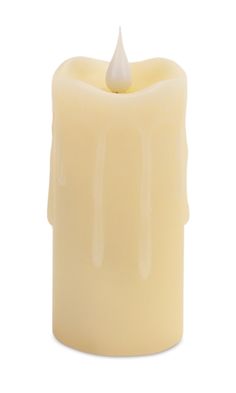 a white candle that is on a white background with the light turned off and dripping