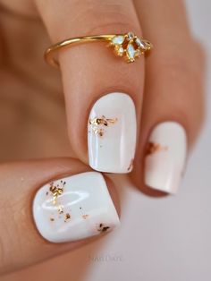 White and gold nails | White and gold nail designs | white and gold nail ideas Best Elegant Nails, Elegant Cute Nails, Blush Manicure Ideas, Wedding Nails For Bride Lace Art Designs, Opaque Nail Designs, Colorful Wedding Nails, Bridal Nails Gold, Bridal Gel Nails, Gold Bridal Nails