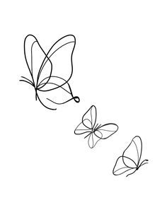 three butterflies flying in the sky with one being drawn on it's back side