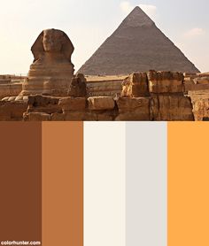 an image of the great sphinx and pyramids in egypt with color swatches to match