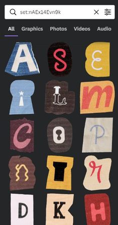 an iphone screen with the alphabets and letters on it, all in different colors