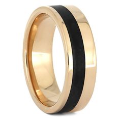 men's wedding band with black and gold inlays on an 18k yellow gold ring