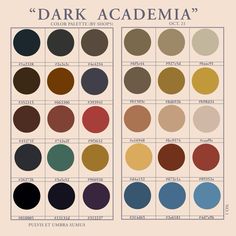 the color scheme for dark academia, which includes different shades and colors to choose from