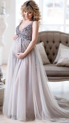 A Line V Neck Gray Sequins Long Prom Dresses, V Neck Grey Formal Dresses, Gray Evening Dresses with Sequins EP1656 Maternity Prom Dresses, Sequin Maternity Dress, Gray Formal Dress, Baby Shower Gown, Silver Prom Dress, Beaded Tulle, Long Prom Dresses, Maternity Gowns